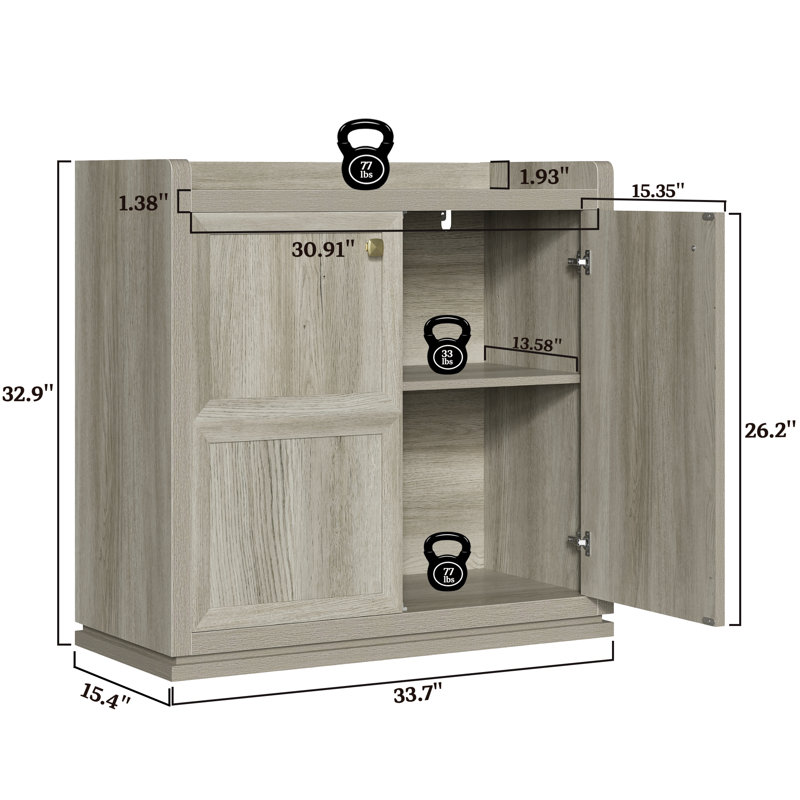 Helio 34'' Sideboard With Adjustable Shelf and Safe Round Corners, Gray White Oak, 1