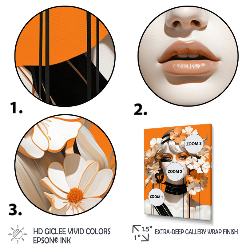 Impression sur toile, "Orange Flower Flower déesse" orange, H 40 po x l 30 po, Toile tendue