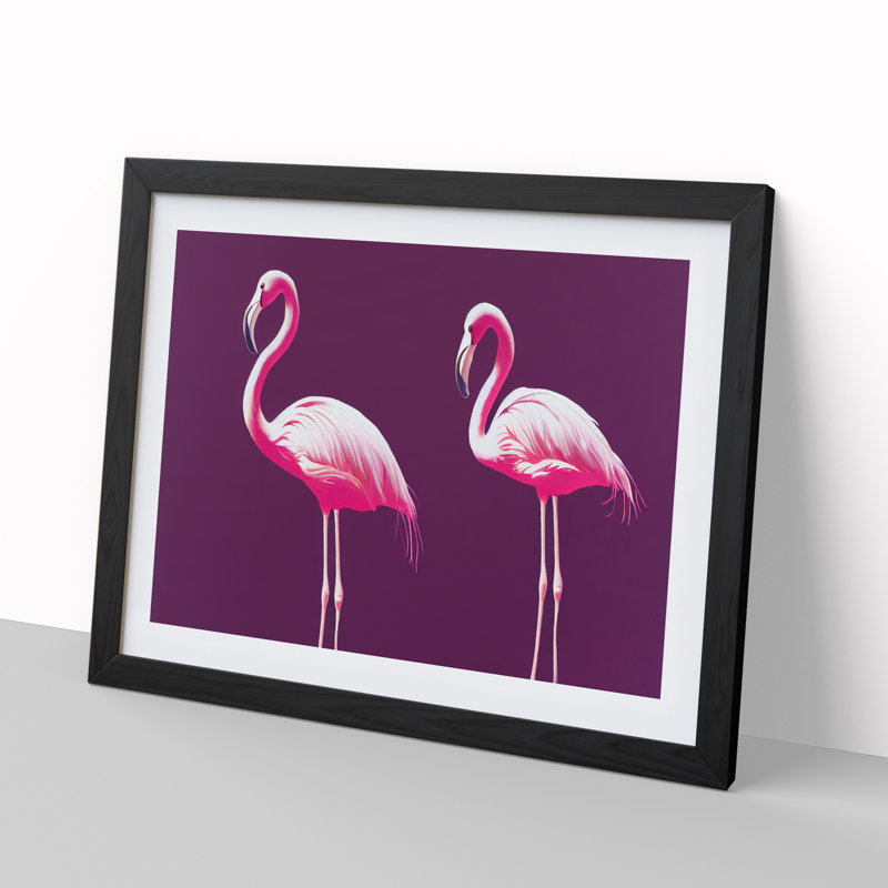 Flamingos - Single Picture Frame Print, 46cm H x 64cm W x 2cm D, Black Framed