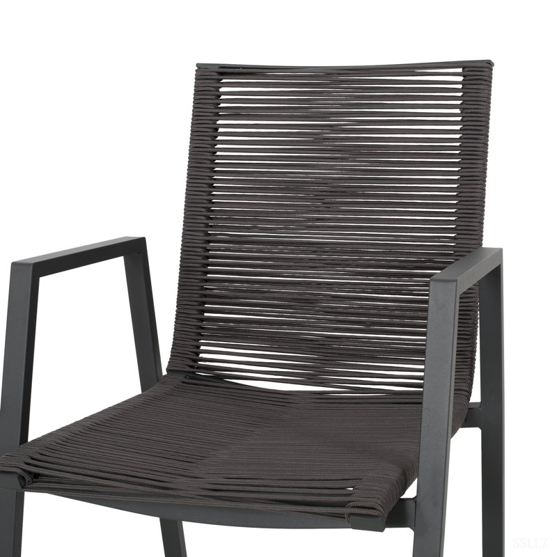 Chaise de salle à manger d'extérieur moderne en aluminium avec siège en corde (ensemble de 2), Gris foncé