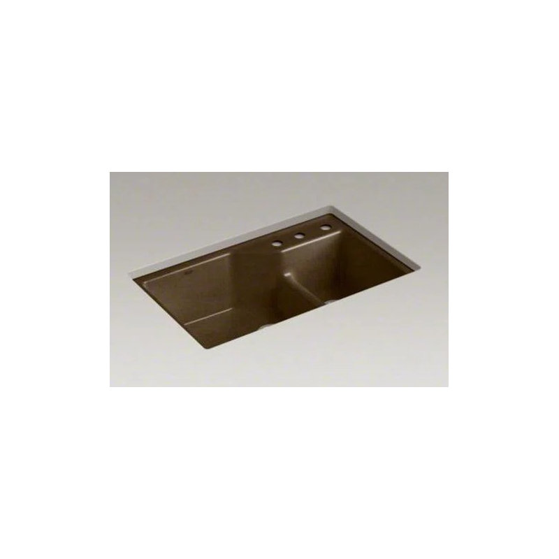 Indio® 33" L x 21.125" W Double Basin Undermount Kitchen Sink with Accessories, Ice Gray, 3 hole