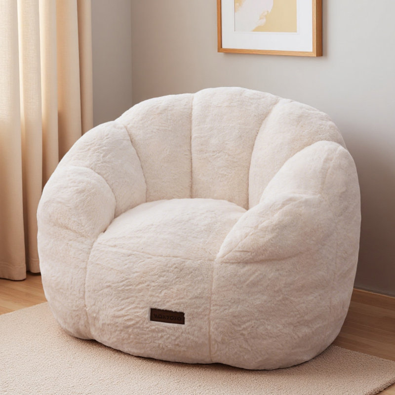 Fauteuil à billes à motif floral pour enfants, Fausse fourrure beige
