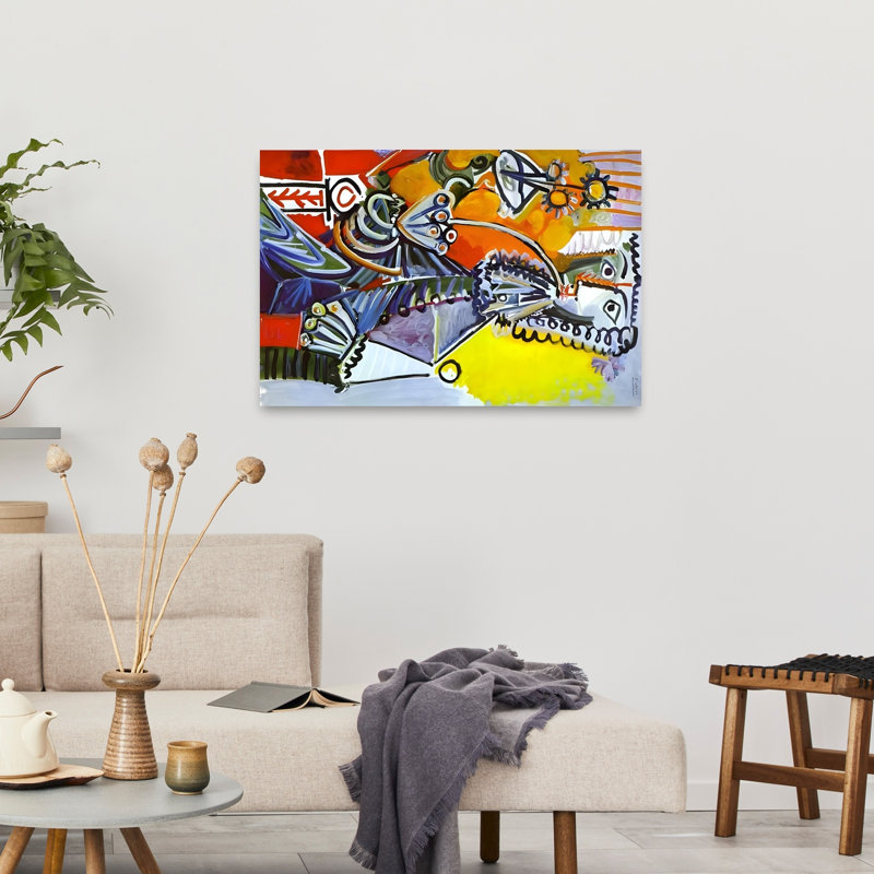 Vibrant cubiste, peinture abstraite, cheval coloré, H 24 po x l 36 po