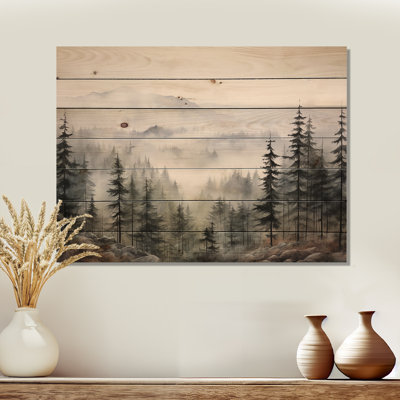 Pine Tree Misty Mountain II - Tree Pine Wood Wall Art
