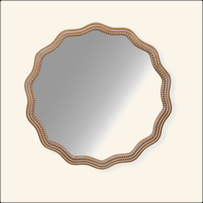 23,62 pouces miroir rond en bois ondulé miroir mural rond miroir festonné-grand décor encadré en bois suspendu cercle cercle moderne décor de ferme pour la salle de bain, salon, chambre de bébé décor