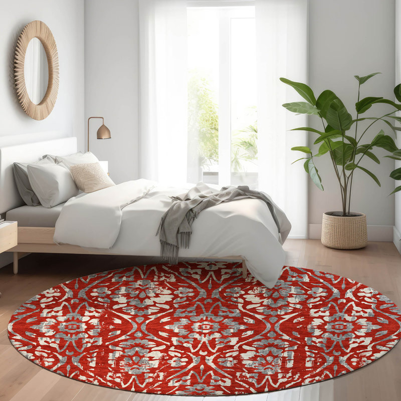 Premium Machine Washable Prisco Red Rug, Round 8'