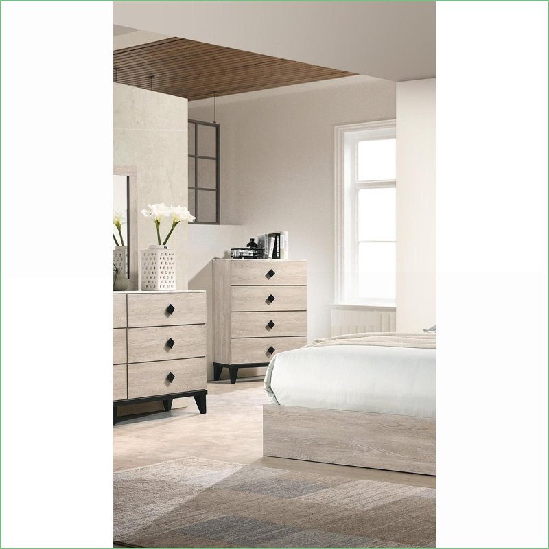Commodes | Commode 4 tiroirs moderne crème avec plateau en faux marbre | Crème | Hévéa