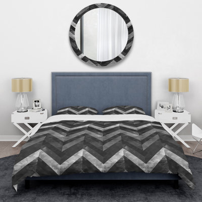 Grey Chevron Print - Modern Duvet Cover Set