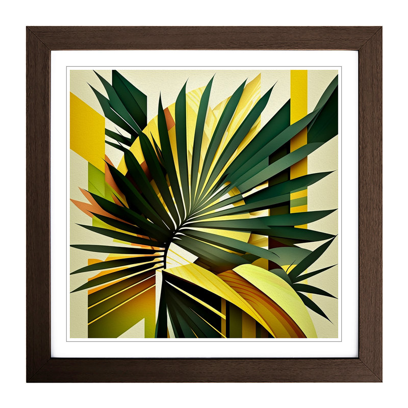 Palm Leaf Constructivism No.1 - Single Picture Frame Print on Wood, Walnut