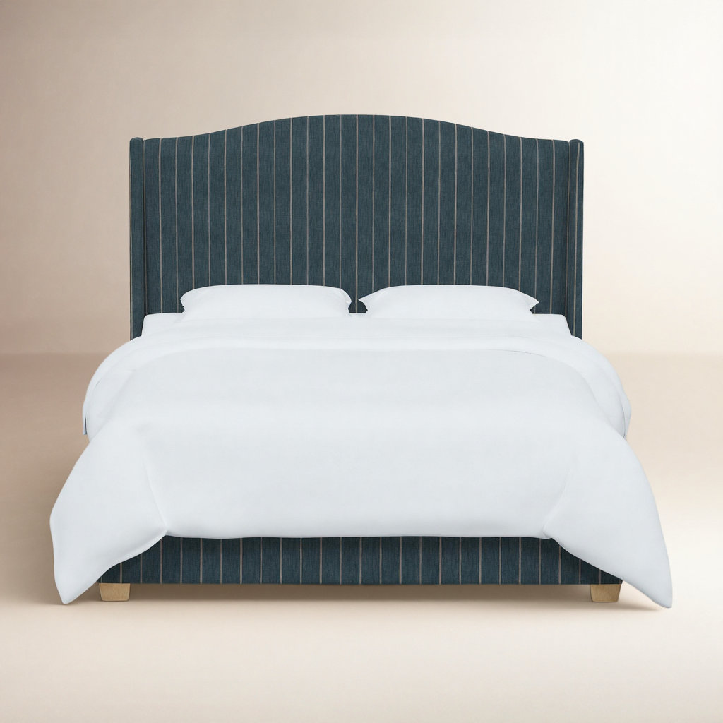 Hagerman Cotton Wingback Bed, King, Fritz Indigo Stripe