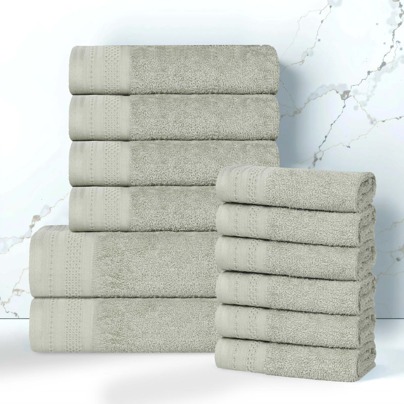 Josann 100% Cotton Honeycomb Jacquard & Solid Bath Towel Set, Sage