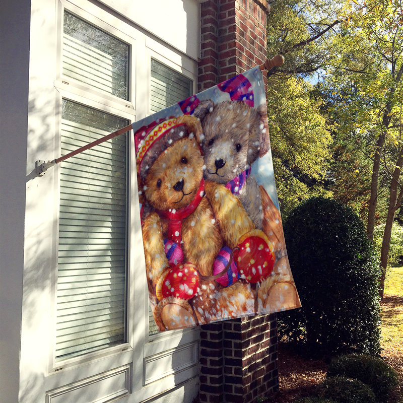 Drapeau de jardin à 2 côtés winter snow teddy ours, H 40 po x l 28 po