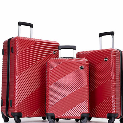 3 Piece Luggage Sets PC+ABS Lightweight Suitcase with Two Hooks, Spinner Wheels, (20/24/28) Red