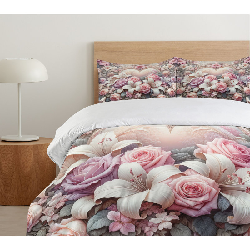 Romantic Duvet Cover, California King Duvet Cover + 2 Standard Shams