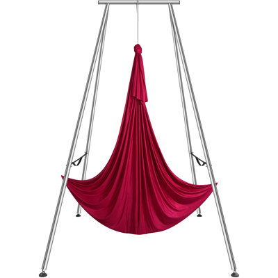 Aerial Yoga Frame and Yoga Hammock, 9.67 ft Height Professional Yoga Swing Stand Comes with 6.6 Yards Aerial Hammock, Max 551.15 lbs Load Capacity, Yoga Rig for Indoor Outdoor Aerial Yoga, Red