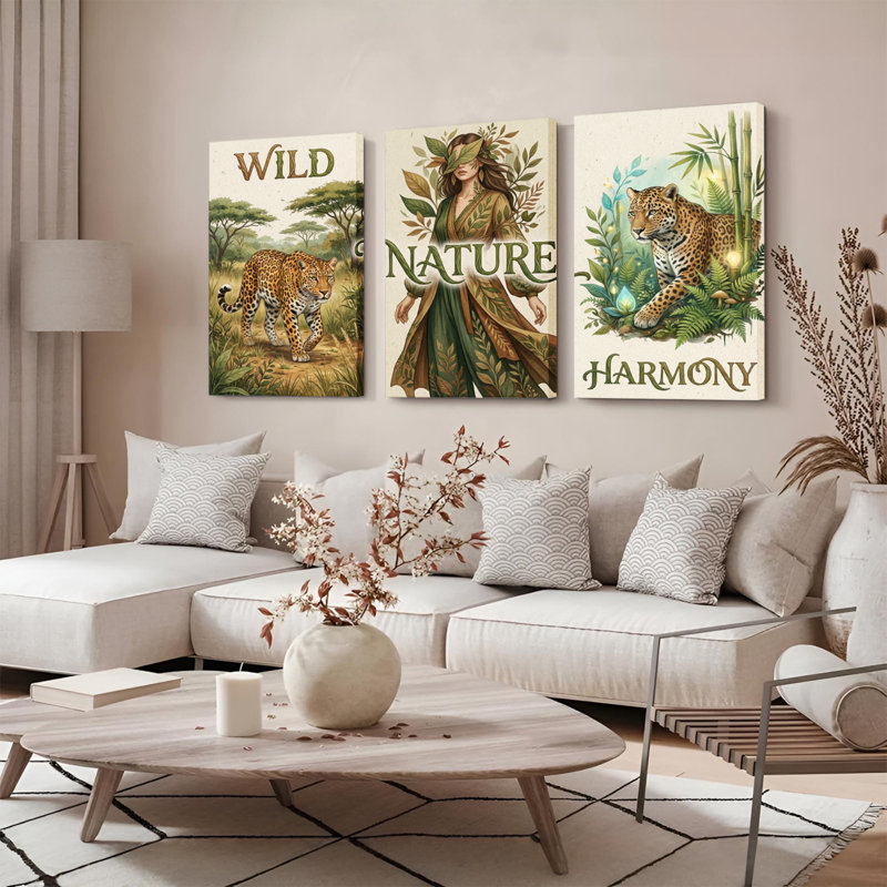 Ensemble de 3 tableaux muraux sur toile « Harmonie de la nature sauvage »., H 30 po x l 60 po