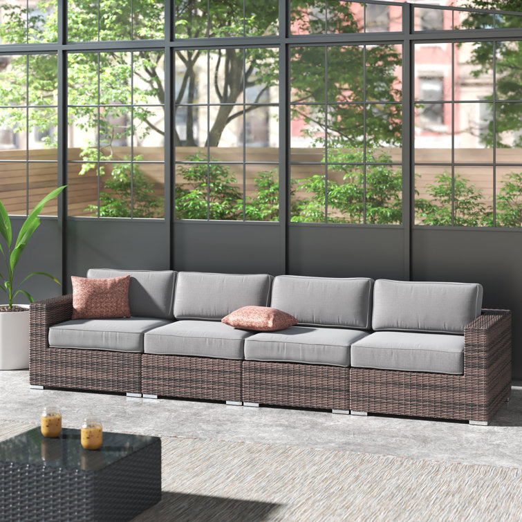 Demarest Fully Assembled 122'' Wide Outdoor Wicker Patio Sofa