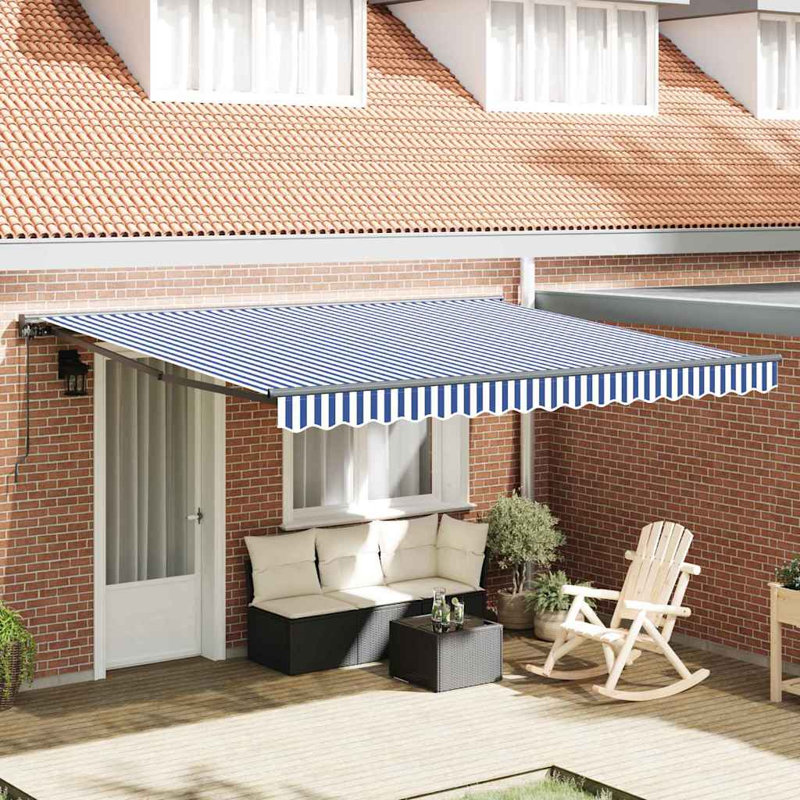 Retractable Awning, 350cm H x 250cm W, Blue;White/Grey Striped