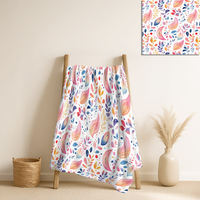 Summer Glam Paisley Petals - Couverture douce rustique, jeté en peluche rétro