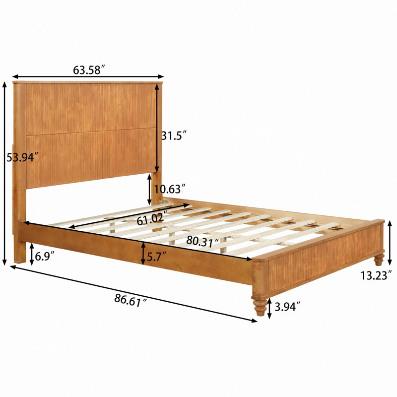 Cadre de lit en bois massif, cadre de lit plateforme avec tête de lit, grand lit en bois naturel, aucun sommier nécessaire