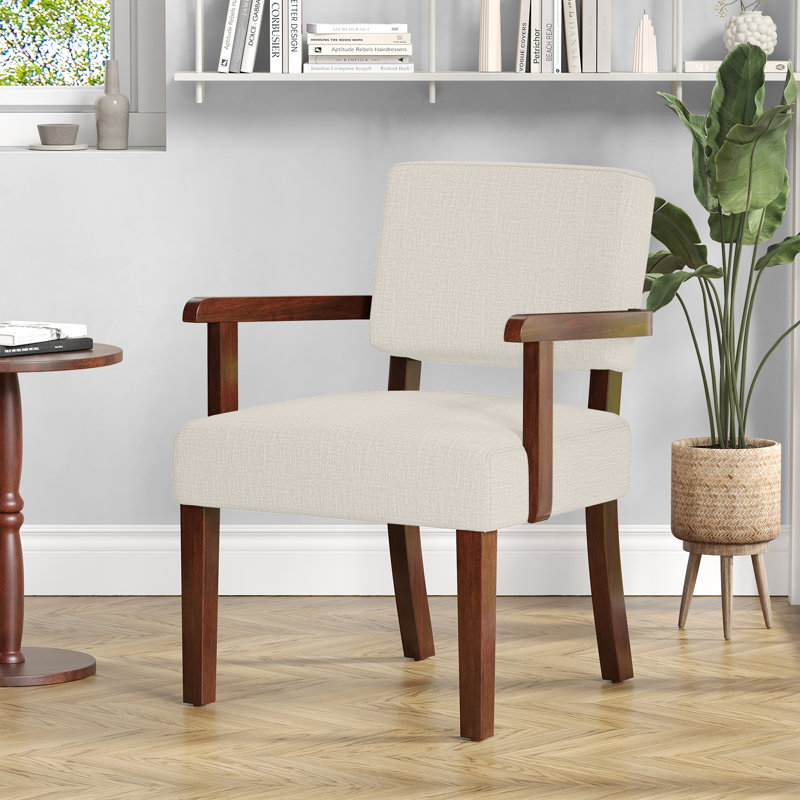 Naethan Upholstered Arm Accent Chair for Living Room, Accent Armchair, Beige Linen