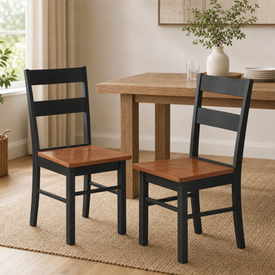 Farmhouse Dining Table Chairs, Set of 2 Rubber Wood Kitchen Table Chairs with Open Back for Living Room