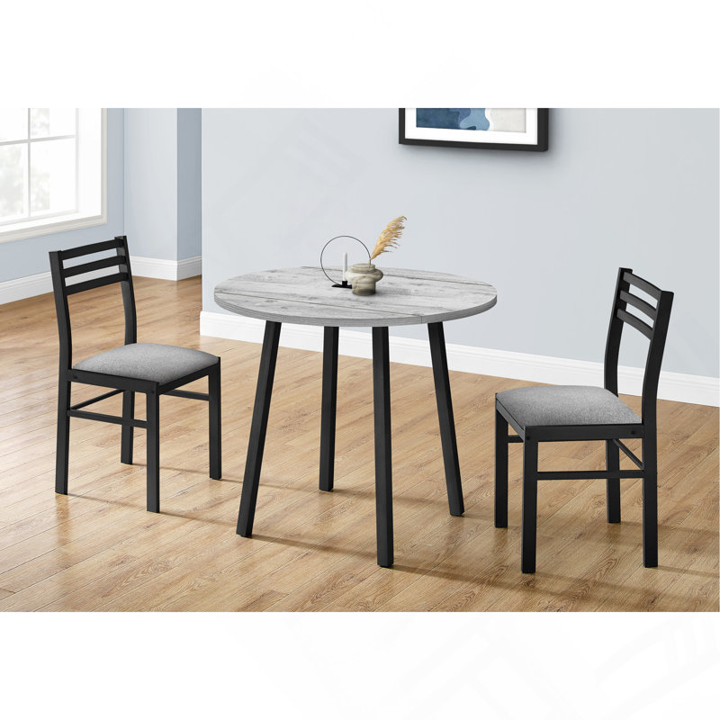 Ensemble de table de salle à manger, ensemble de 3 pièces, petit, abattant 35 po, cuisine, métal noir, stratifié gris, contemporain, moderne