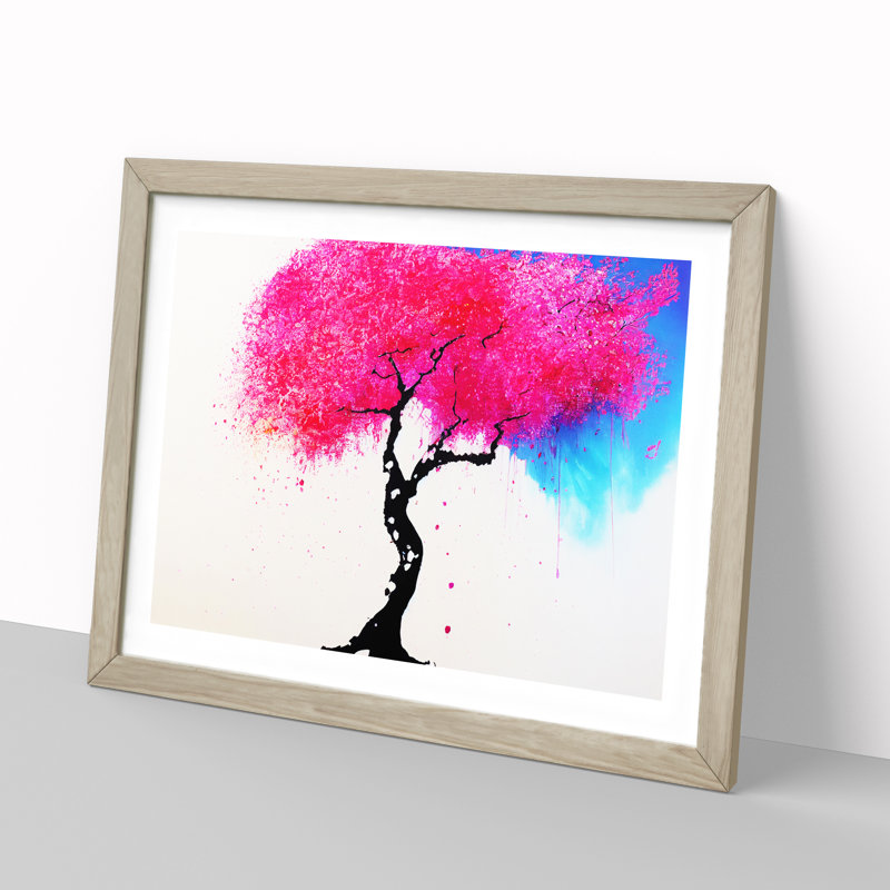 Cherry Blossom Tree Drip - Single Picture Frame Painting, 46cm H x 64cm W x 2cm D, Oak