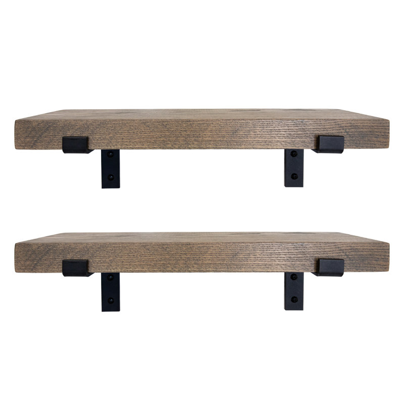 Christyne 2 Piece Oak Bracket Shelf, 2" H x 35" W x 10" D, Carbon Gray