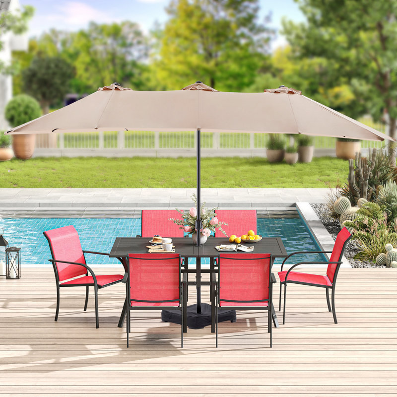 6 - Person Patio Dining Set with Rectangular Table, Red