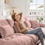 Canapé 2 places en chenille rose avec repose-pieds Living Room - Tissu doux, éponge haute résilience pour la pièce