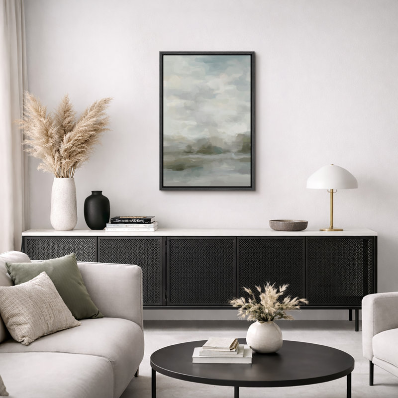 Minimal Landscape "Abstract Dark Green Field Artwork, Minimalist Contemporary Neutral Wall Pictures, Large Framed Canvas Giclee Print Wall Art"