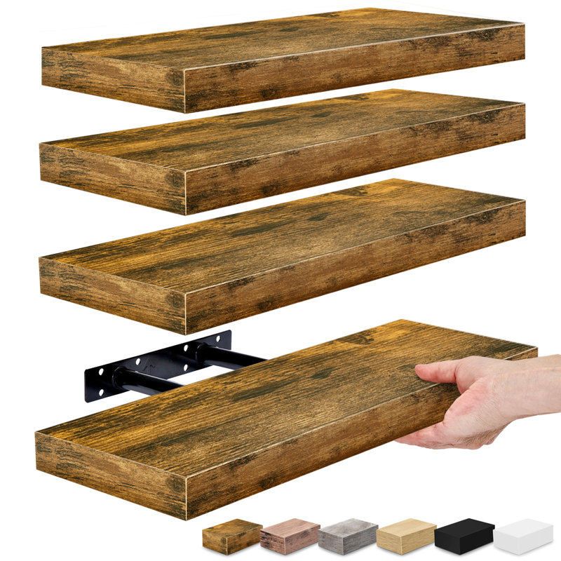 Sorbus Wall Mounted Floating Shelves for Wall Décor - Medium 16.25 Inch, 4 Pack, Walnut, 16.25" H x 5.5" W x 1.5" D