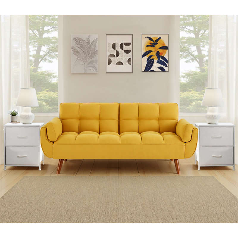 Canapé-lit convertible avec 2 tables de chevet - Ensemble moderne peu encombrant pour petits espaces, Jaune