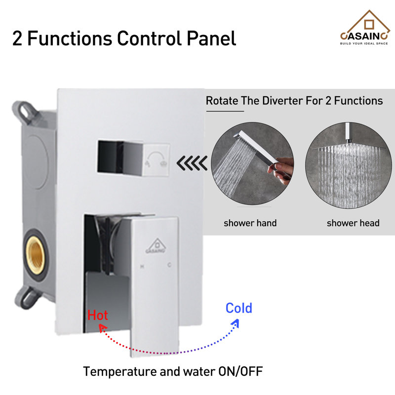 Large Chrome Dual Square Ceiling Mounted Rain Shower System