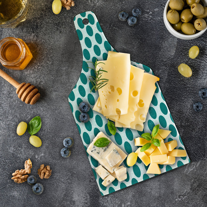Teal and White Rectangular Tempered Glass Cutting Board
