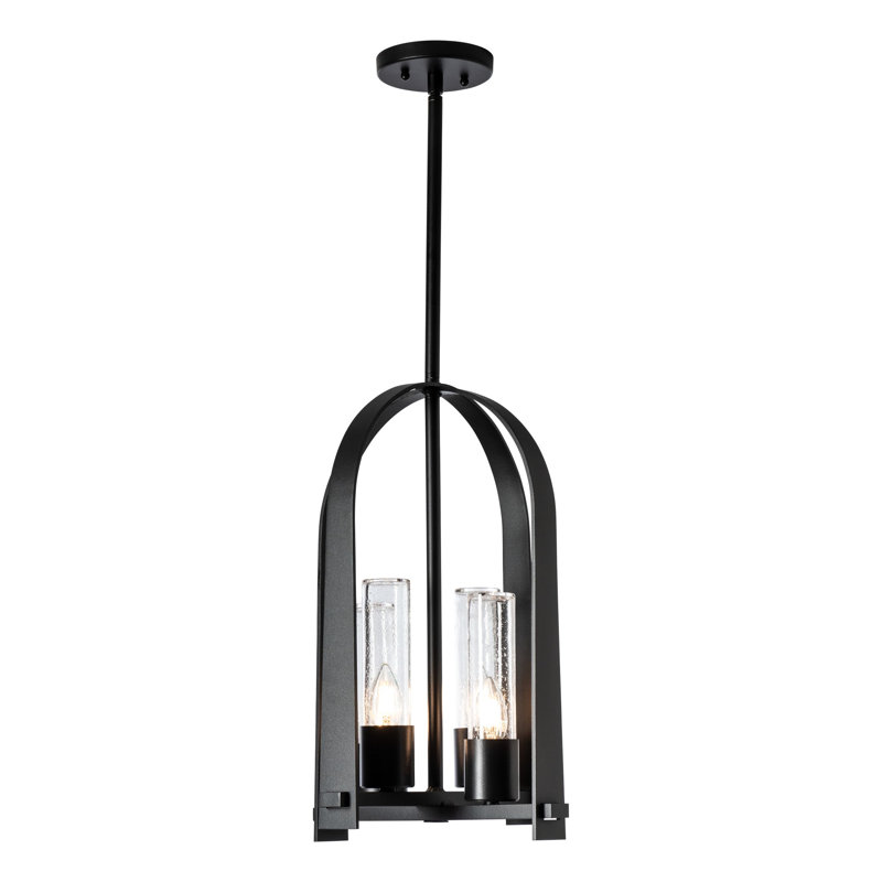 Lanterne suspendue d'extérieur 4 lumières Triomphe, Transparent avec grains, Noir bord de mer
