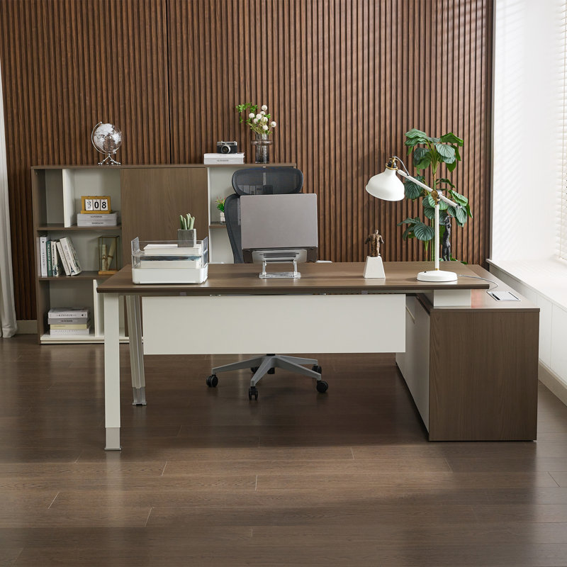 Ensemble de bureau de direction 3 pièces Okeysen, mobilier de bureau complet (bureau, chaise, bibliothèque)