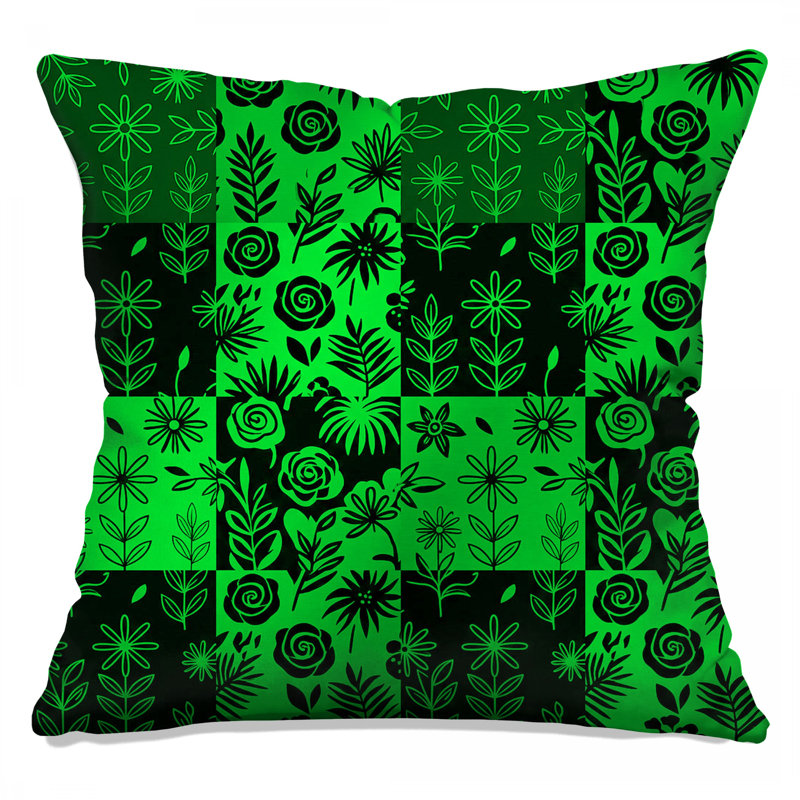 Green Floral Patchwork Double Sided Throw Pillows, 14 x 14 inches