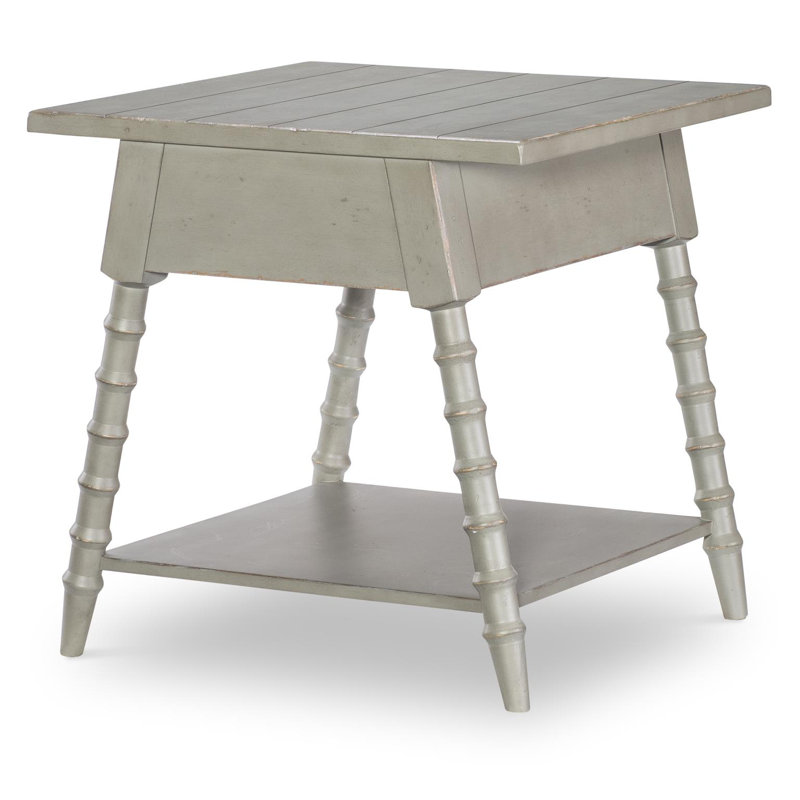 Country Living Vintage Market Splayed Bobbin Leg End Table with Drawer and Shelf, Light Green