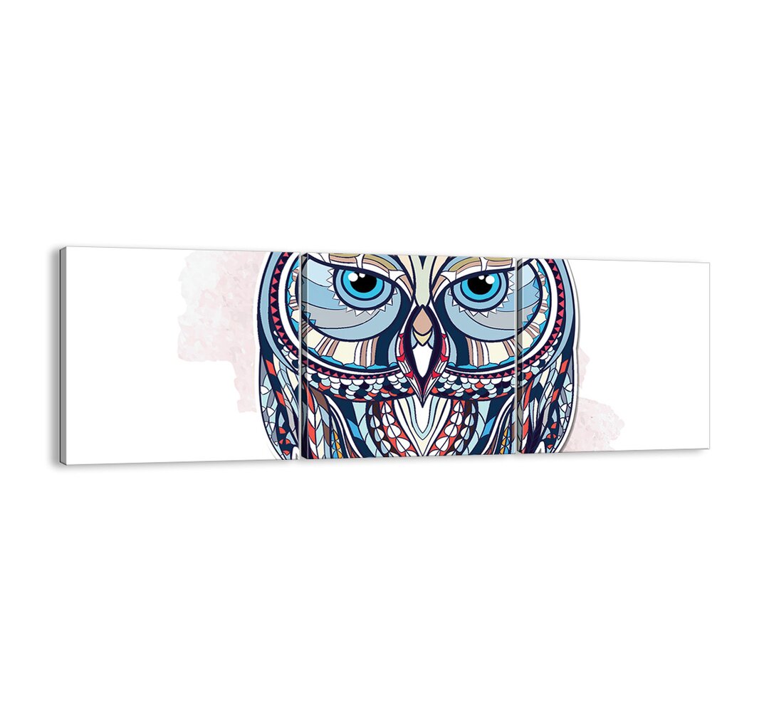 A Sophisticated Ornamental Owl' - 3 Stück Panorama-Kunstdruck auf Leinwand