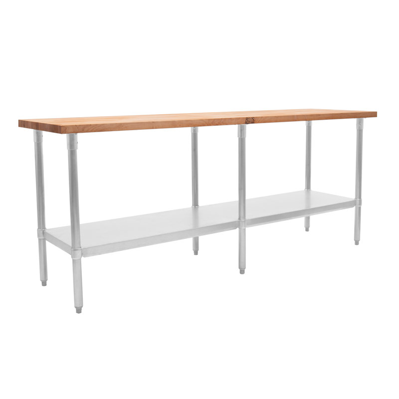 Wood Work Table with Undershelf, 35" H x 84" W x 24" D