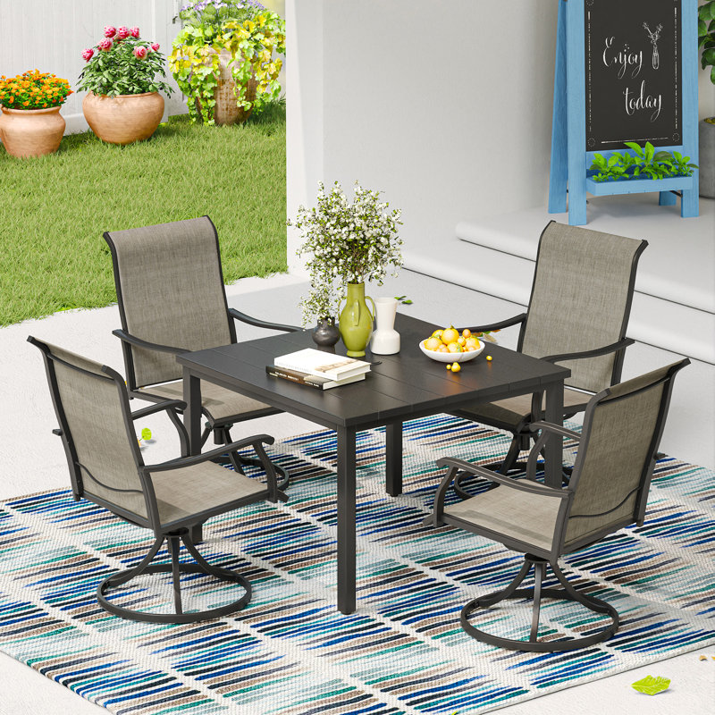 Ensemble de salle à manger d'extérieur 37,8 po Zarita, Noir / beige