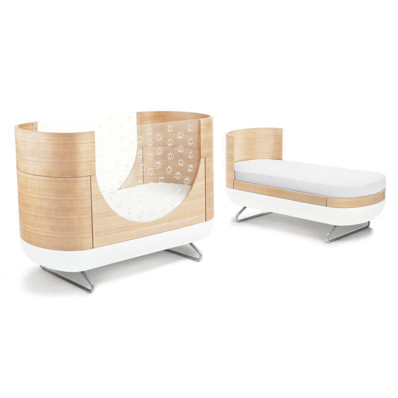 Natural Wood and Acrylic Convertible Crib with Mattress