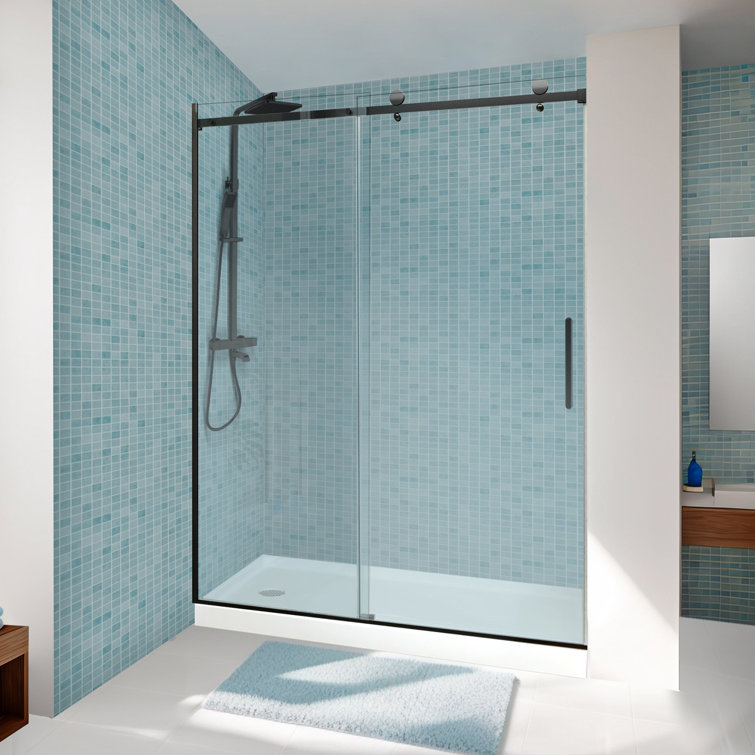 55" - 59" W x 75" H Single Sliding Frameless Shower Door Rectangular Rail