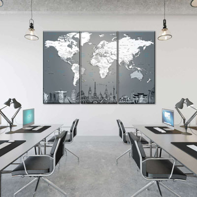 Ensemble de 3 pièces de carte du monde sur toile