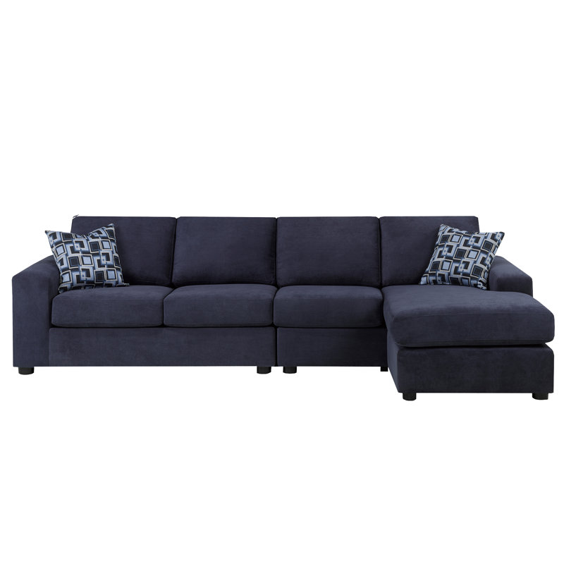 Birkley L-Shaped Upholstered Sectional, Blue(RHF), Blue Polyester, Right Hand Facing