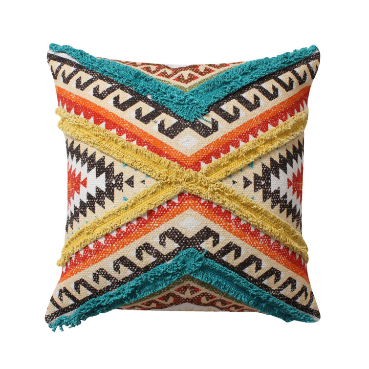 Foundry Select Corozon Canvas Cotton Stripe Embroidered Western Rustic  Lodge Style 18 x 18 inch Decorative Pillow