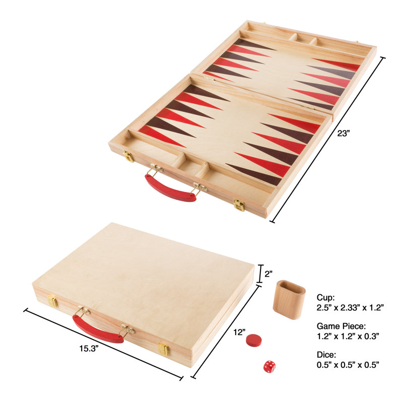Jeu de société en bois de backgammon - Ensemble complet avec planche pliante pour le rangement, poignée portative et accessoires de jeu complet pour adultes et enfants par Hey Play