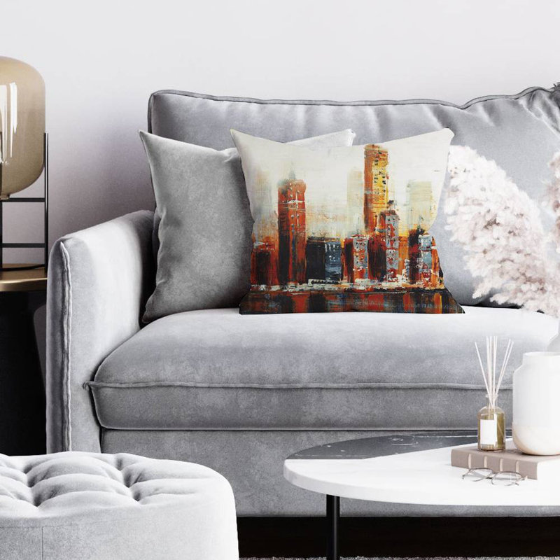 Abstract red cityscape - 16"x16" Throw pillow - Poly twill - Print on demand, 16" H x 16" W, Polyester/Polyfill